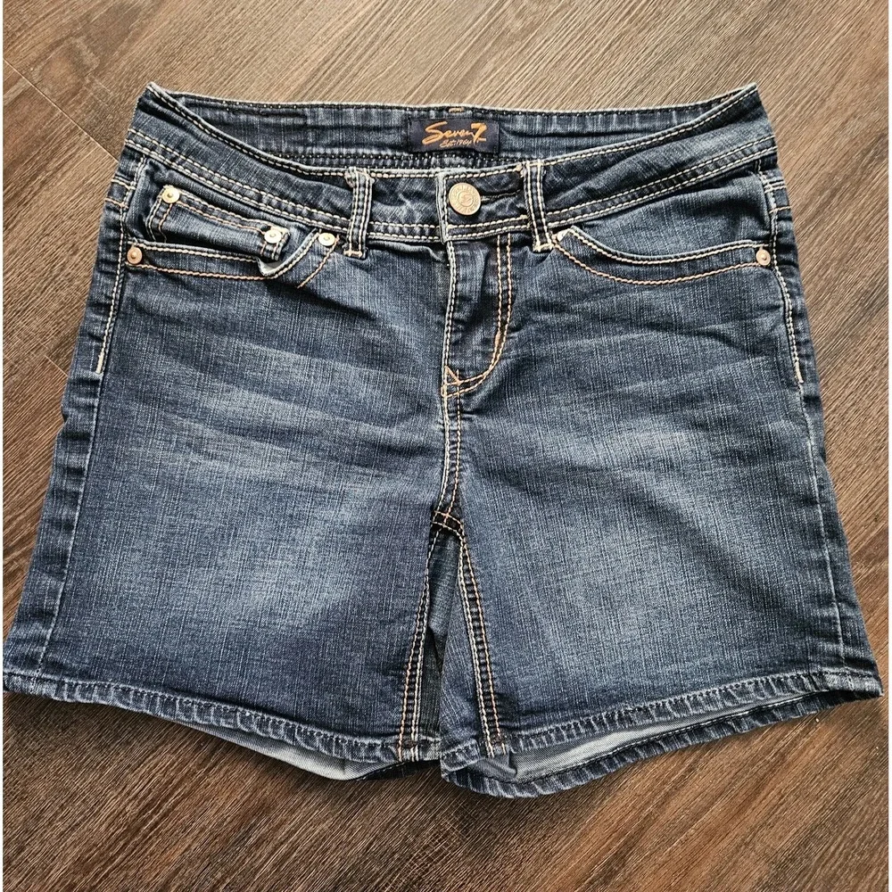 Seven7 Denim Shorts‎ Womens 6 Blue Dark Wash Embroidered Back Pocket Stretch